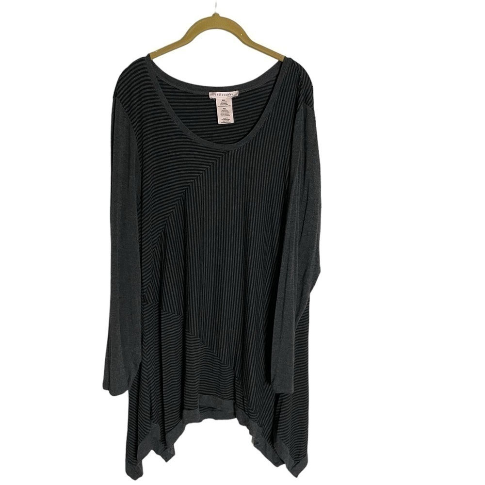 Philosophy Gray Black Stripe Sharkbite Tunic Blouse XXL